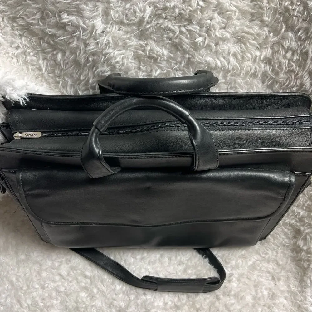 Bellino Black Soft Leather Business office Bag Adjustable Strap
